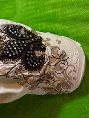 Embellished Fleur-de-Lis White Cap with Rhinestones